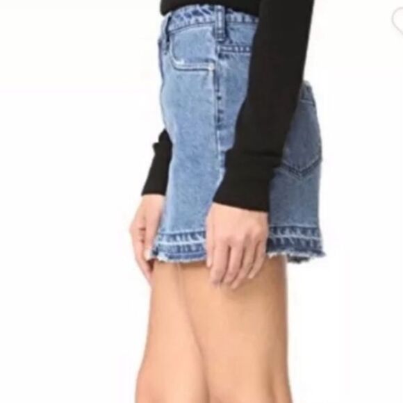 Free People UO Raw Hem Distressed Cut Off Denim 5 Pocket Jean Mini Skirt 2 - Picture 3 of 7